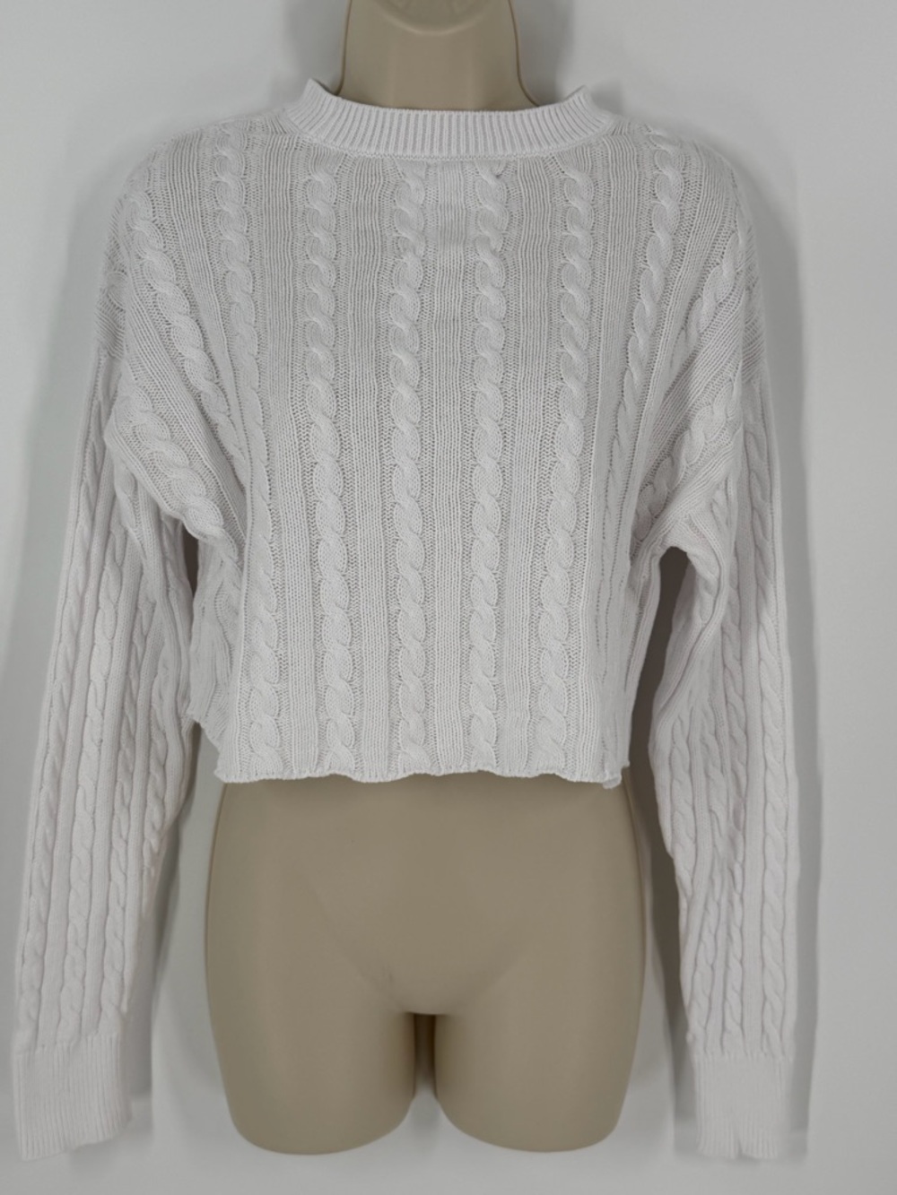 Aerie 100% Cotton Cable Knit Cropped Sweater M Preppy Coastal Beach Festival - Picture 3 of 10